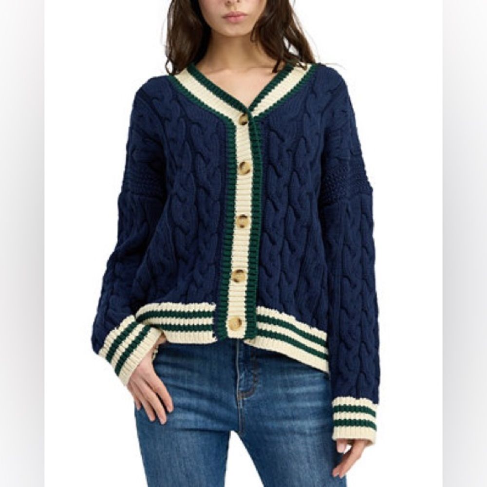 En Saison Spenser Cable Knit Cardigan Sweater Size Large
